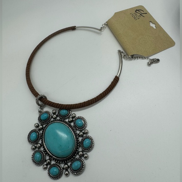 Erica Lyons Jewelry - EL by Erica Lyons Turquoise Brown Leather Wrapped Collar Necklace